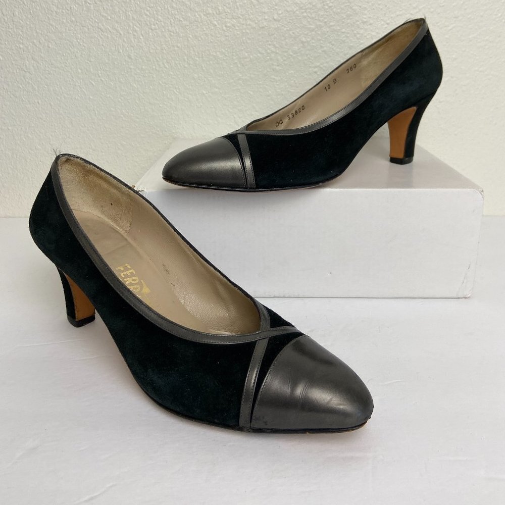 Salvatore Ferragamo Pumps Heels Two Tone Suede Leather Sz 10